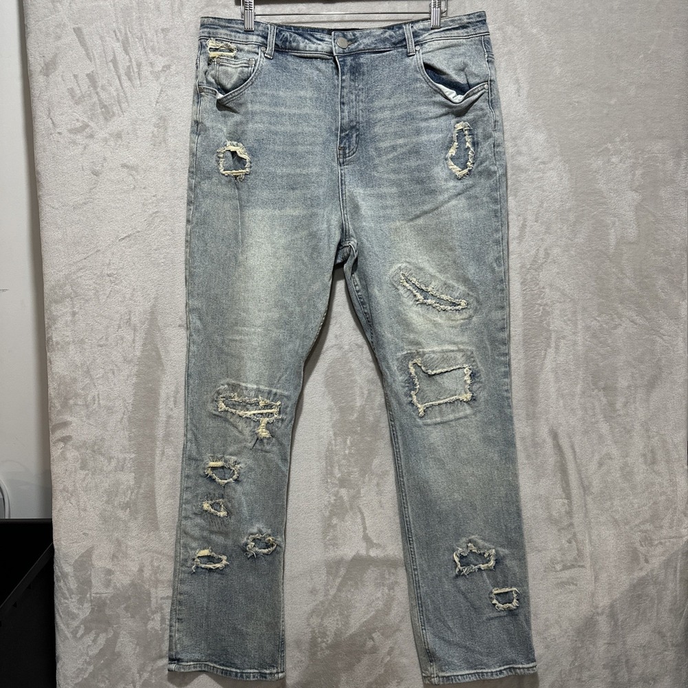 Homme Femme Men's  Jeans  Size 40 Light Wash DistressedStreetwear Hip Hop Grunge